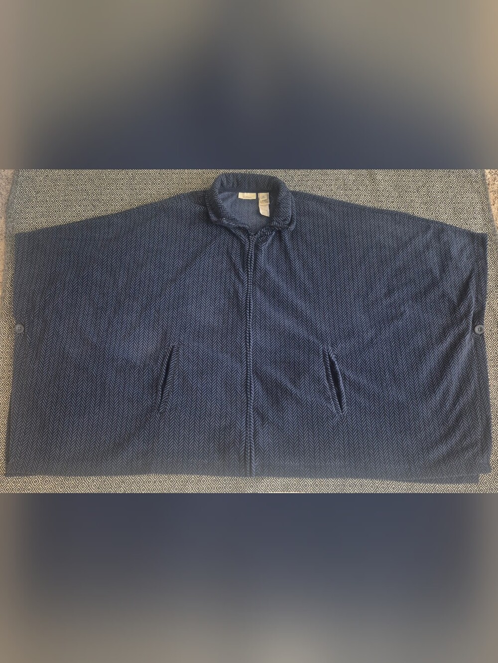 LL Bean Navy Blue Fleece Zip Poncho Size Medium